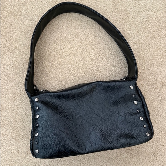 Black Studded Leather Shoulder Bag - Picture 13 of 13